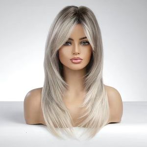 Long Ombré Grey Blond Wig 22”